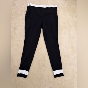 Athleta Black Leggings with White Waistband & Cuff Accents